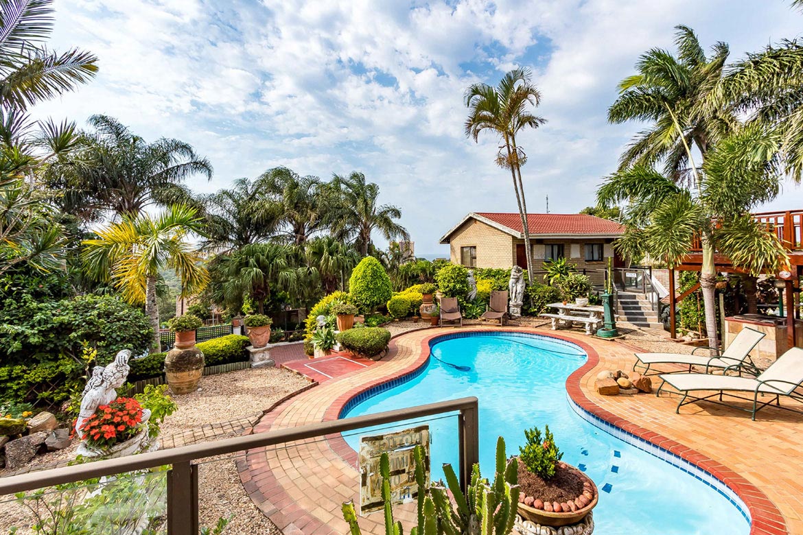view of the pool from the guest house